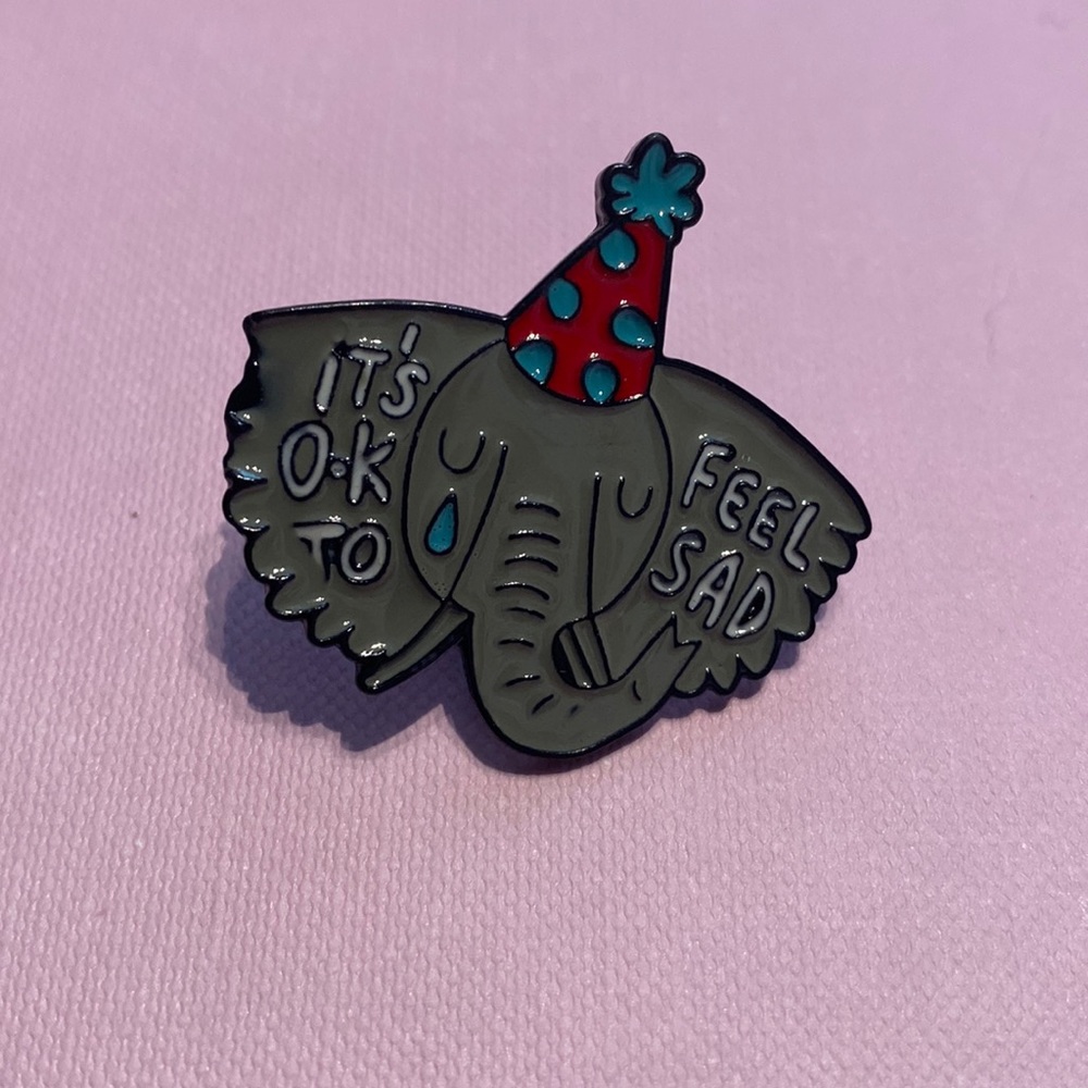 It’s OK to be sad Enamel Pin Depressed Party Animal Elephant Self-Care Brooch